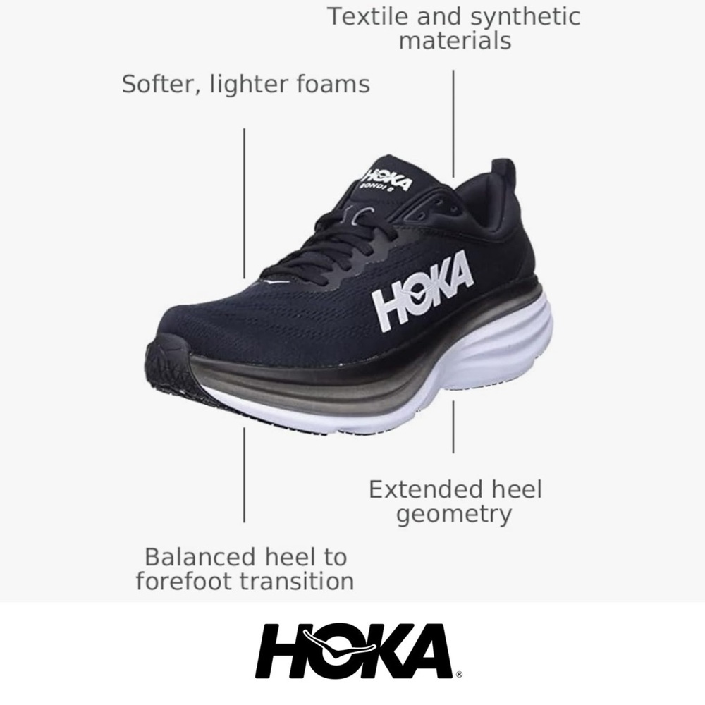 HOKA Bondi 8 Black & White Running Shoe Size 10